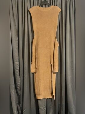 JLUXLABEL Camel Sleeveless Knit Maxi Dress with Side Slit